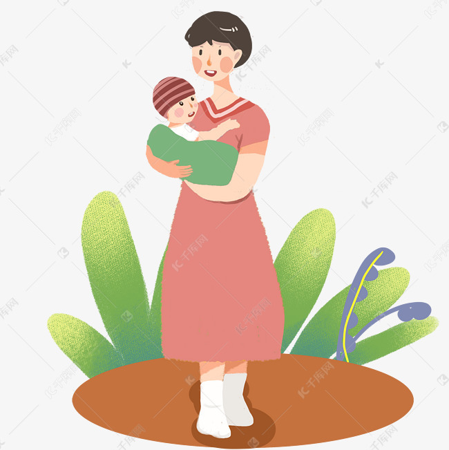 母亲节抱着宝宝的母亲手绘