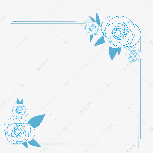 蓝色玫瑰花边框插画素材图片免费下载-千库网