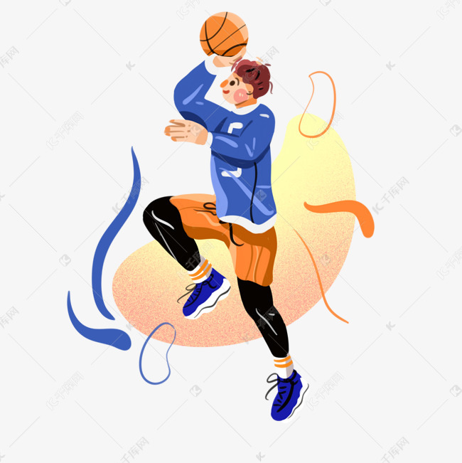 正在投篮的男孩手绘插画png免