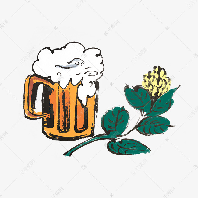 夏季爽口啤酒手绘插画