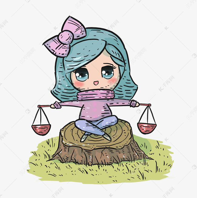天秤座女孩卡通手绘元素