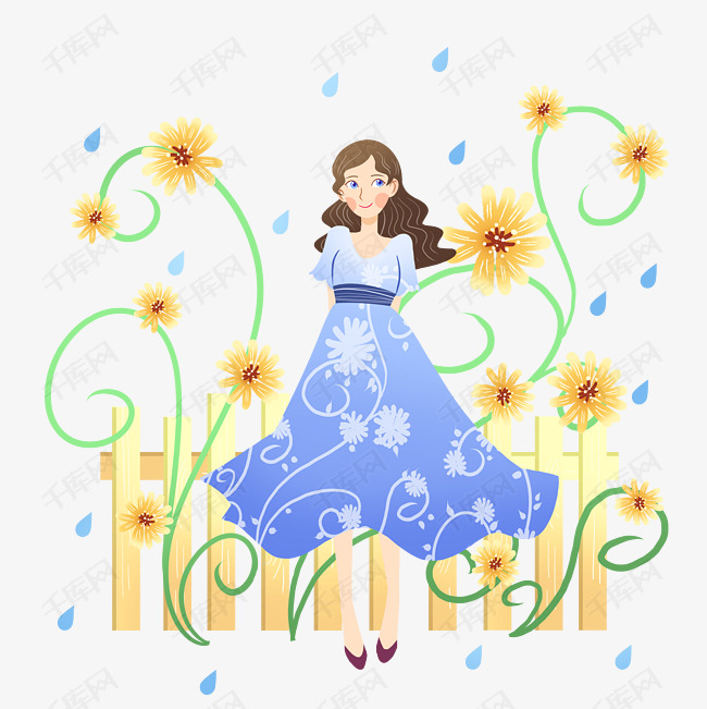 谷雨下雨卡通插画