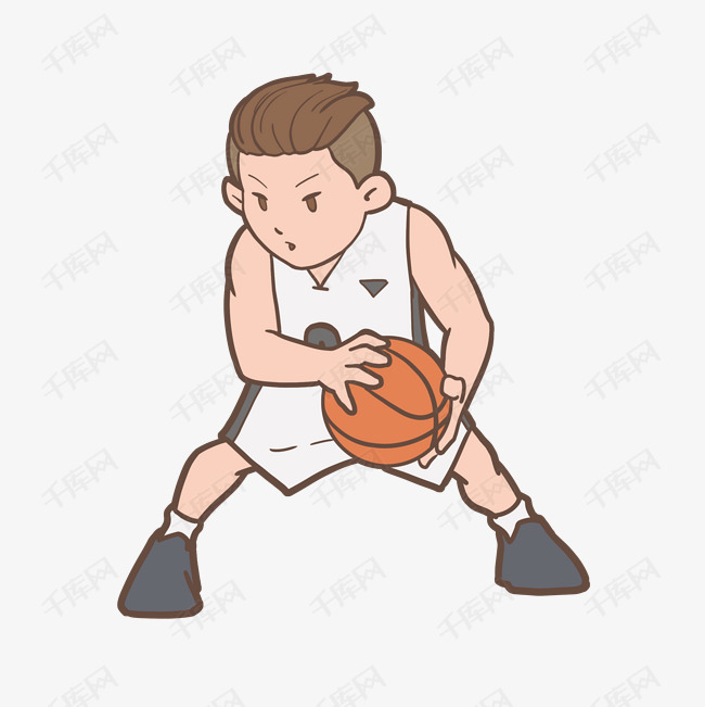 矢量手绘卡通打篮球的少年