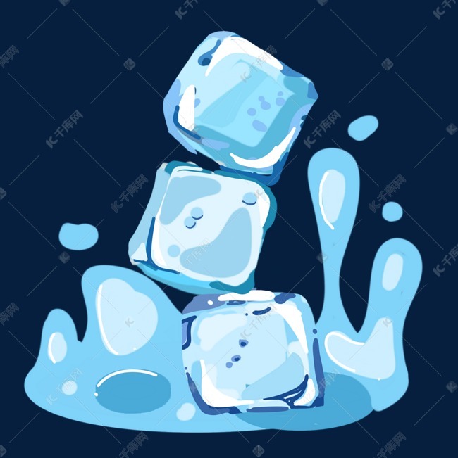 落水的蓝色冰块插画
