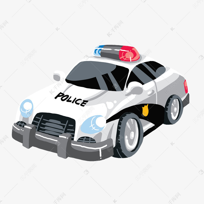 卡通白色警车插画