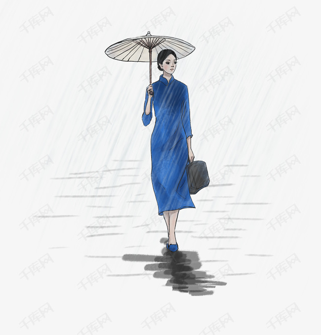 古风清明节雨纷纷旗袍女子