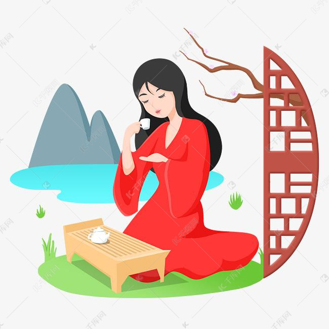 春游喝茶的小女孩素材图片免费下载-千库网