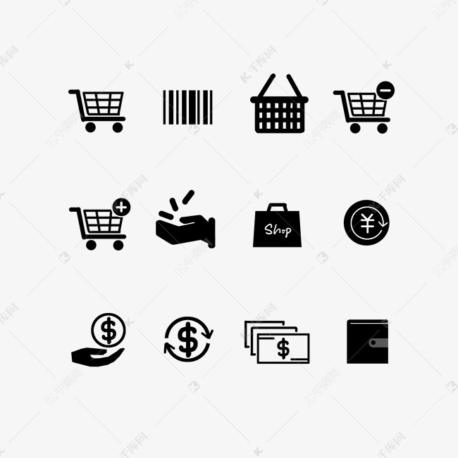 图标黑白购物图标消费素材图片免费下载-千库网