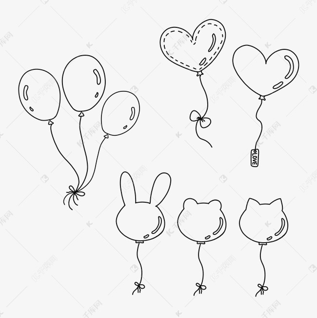 直线创意简笔画气球素材图片免费下载-千库网