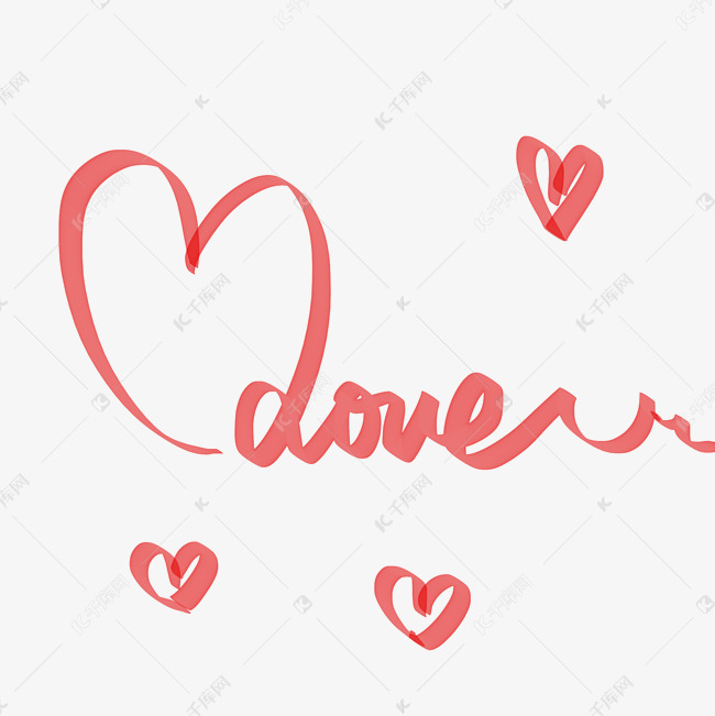 红色丝带爱心love手绘透明底免抠