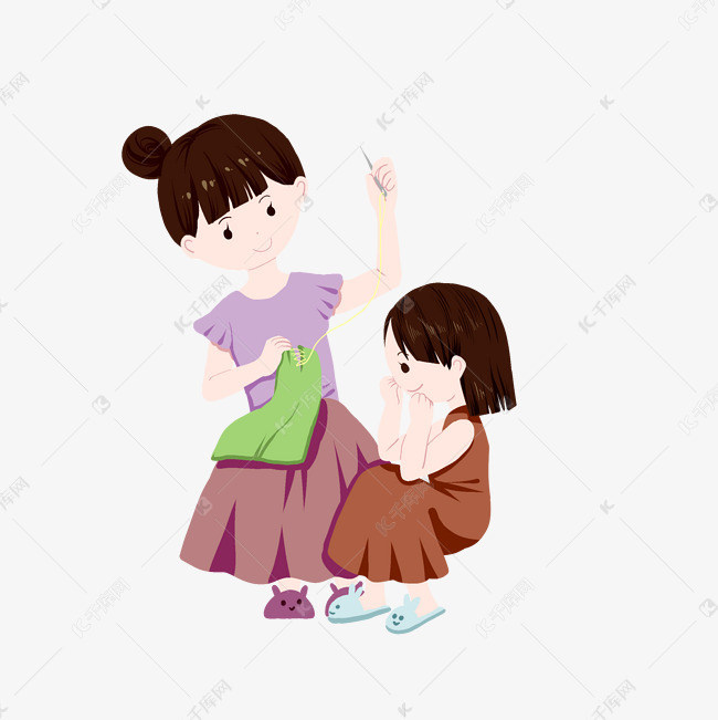 妈妈缝补衣物