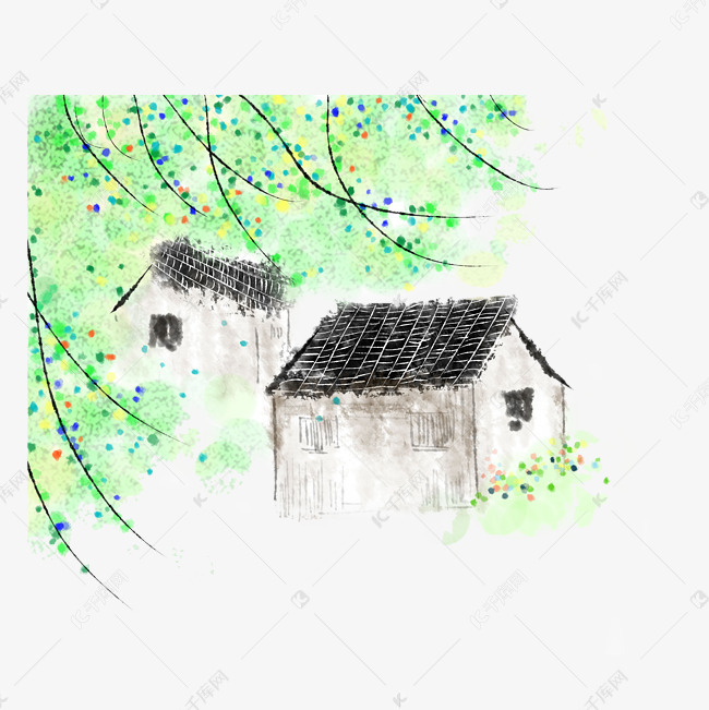 水墨画房屋
