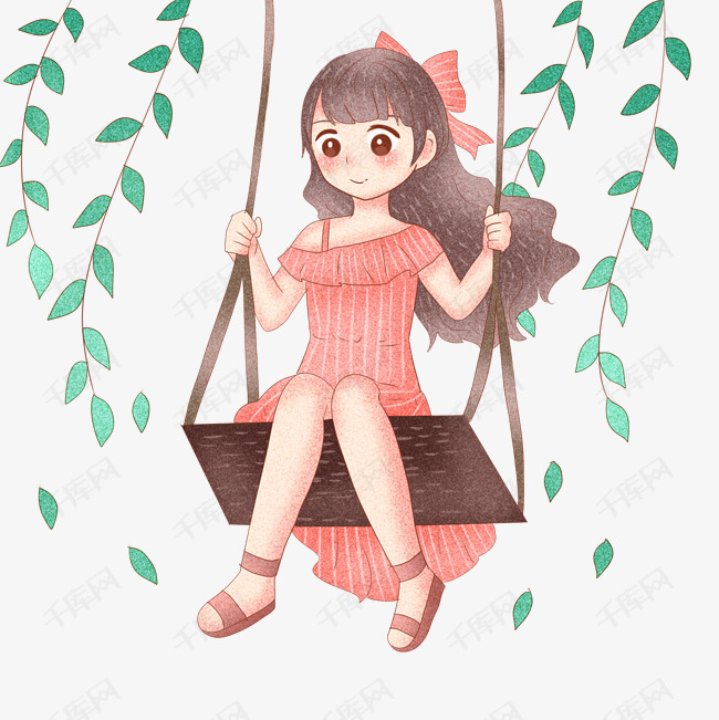 荡秋千的女孩插画