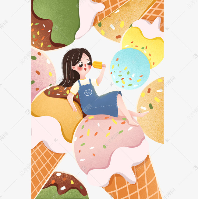 吃零食的卡通美女人物