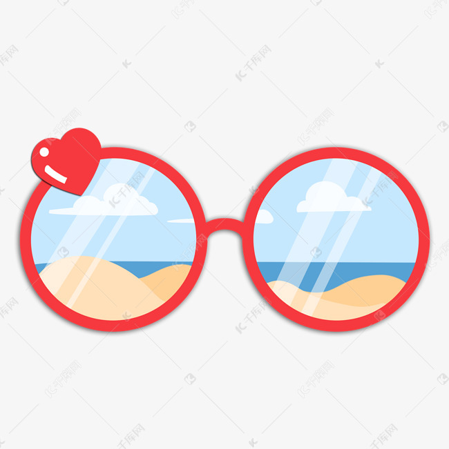 夏季卡通沙滩红框眼镜