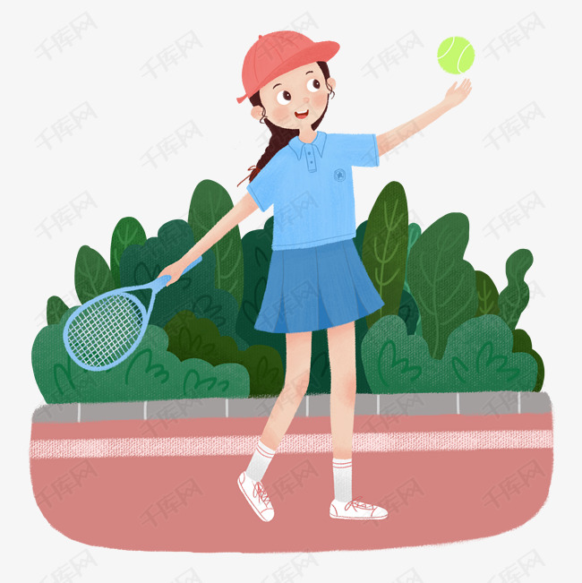 运动打网球的女孩插画