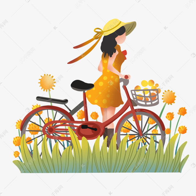 骑自行车春游女孩
