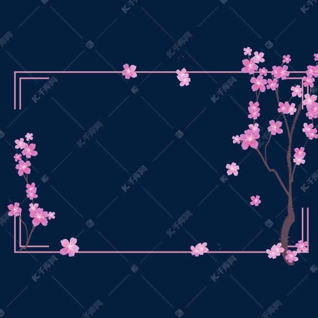紫色方形樱花边框