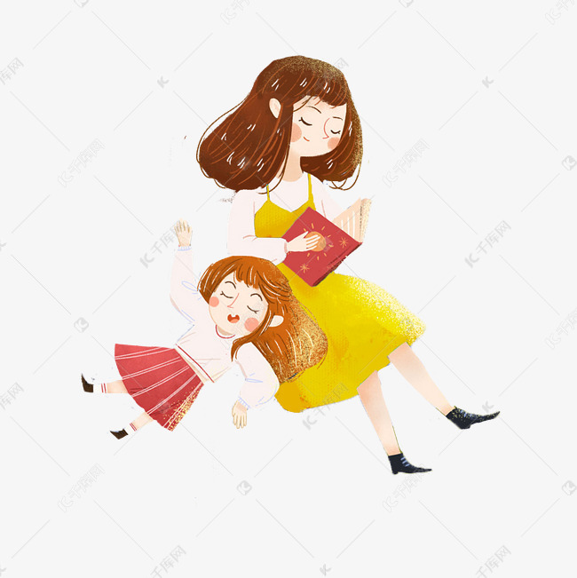 彩色读书的小女孩元素