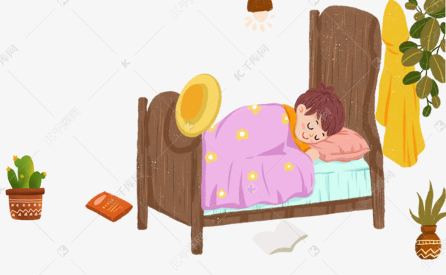 手绘卡通在家里睡觉的男孩免扣元