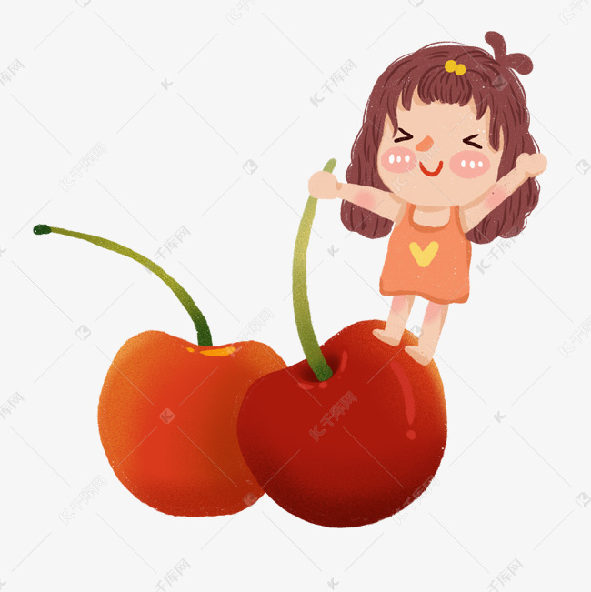 樱桃上的可爱小女孩免抠图素材图片免费下载-千库网