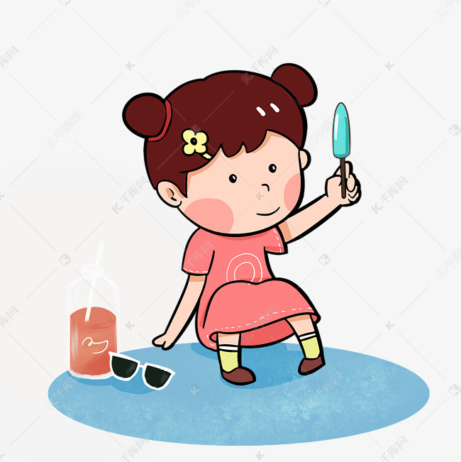 喝汽水吃冰淇淋的女孩夏天