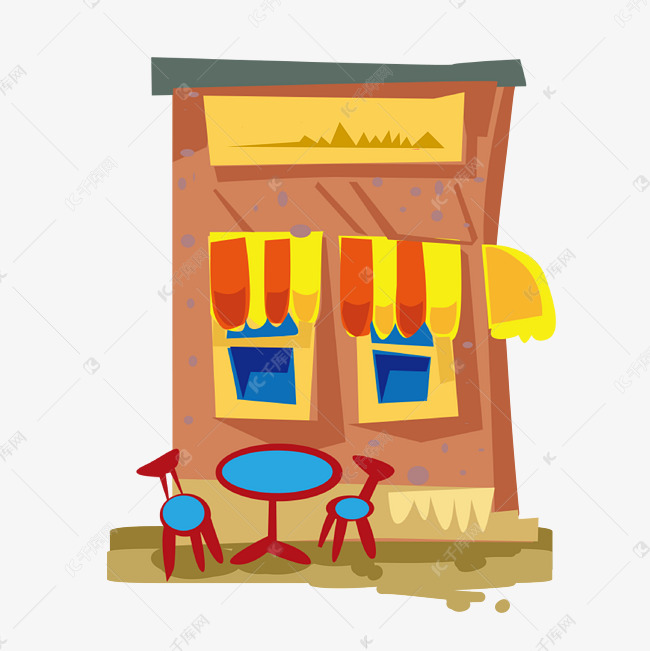 卡通小吃店建筑插画