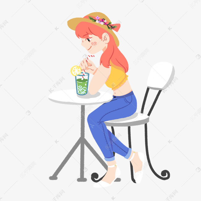 喝女孩插画卡通卡通女生饮料图片手绘图片可爱图片