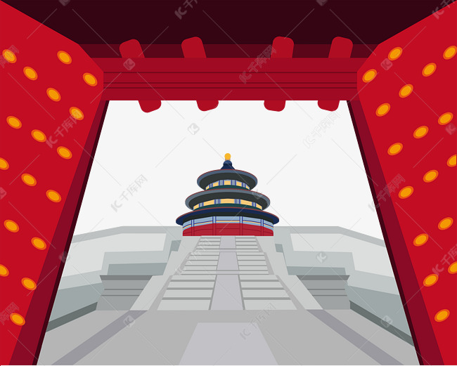 免抠元素 庄严肃穆 故宫宫门扁平风素材 版权可商用有保障
