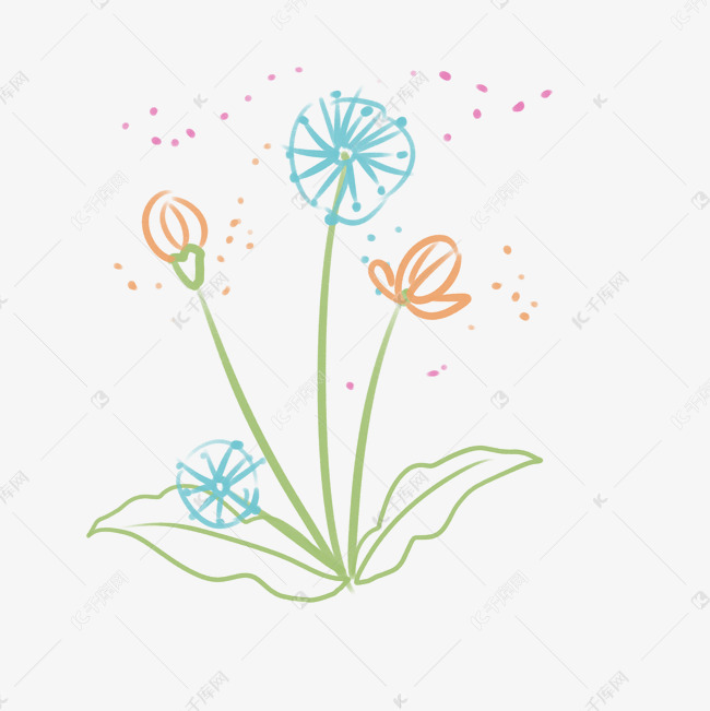手绘蓝色蒲公英