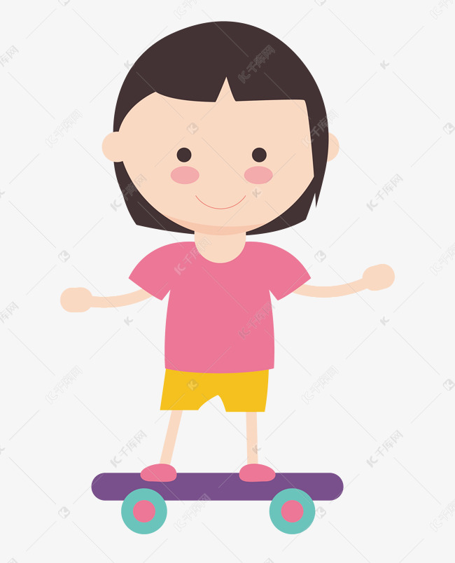 卡通小女孩玩滑板
