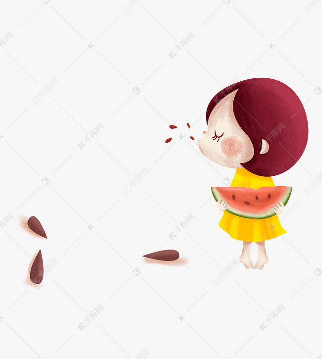 可爱小女孩吃西瓜吐西瓜籽