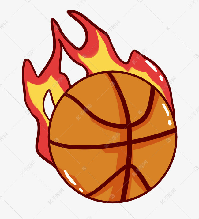 带火的卡通篮球插画
