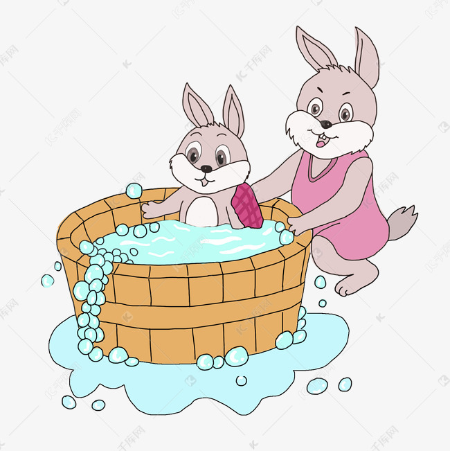 兔妈妈给兔宝宝洗澡