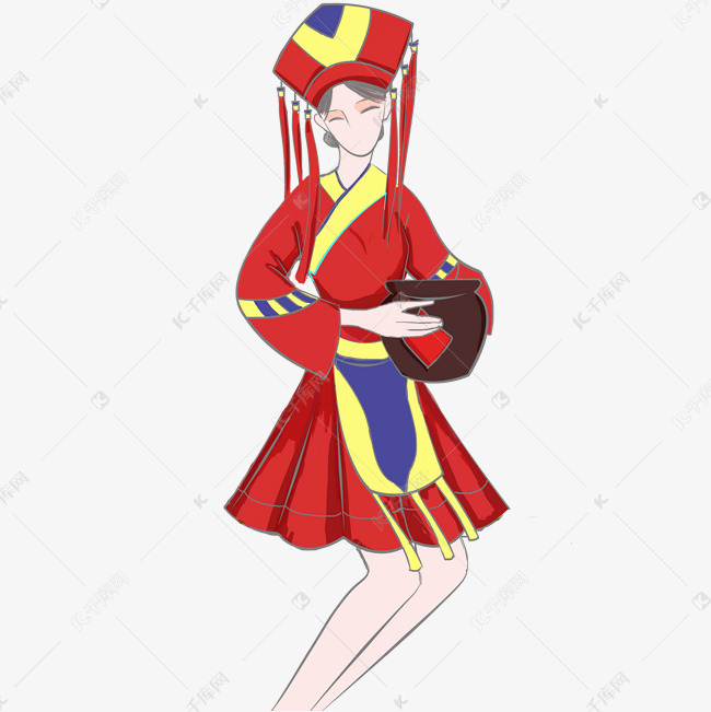 红色民族服装壮族女孩png素材