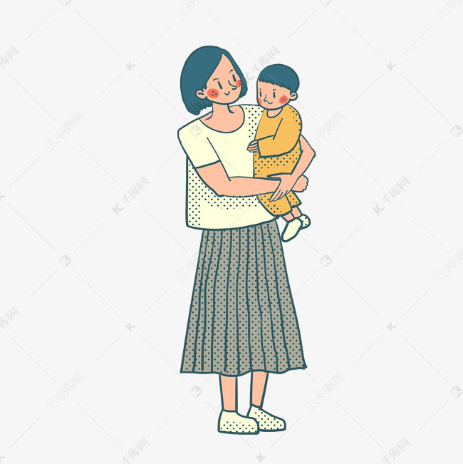 矢量免抠卡通可爱母亲节抱着孩子