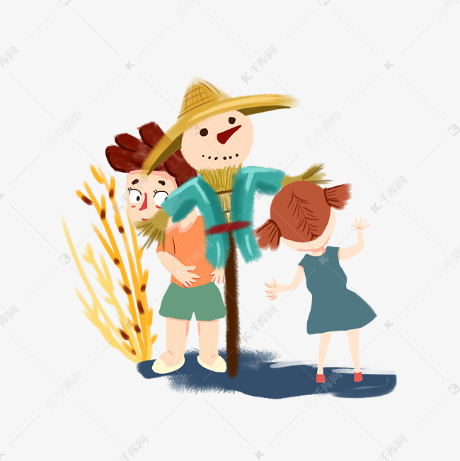 芒种夏天稻田夏日稻草人卡通手绘