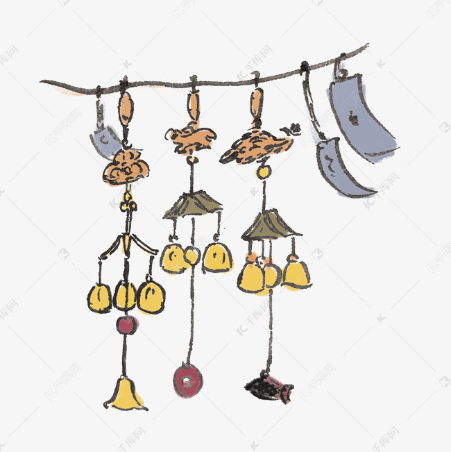 风铃手绘插画中国风