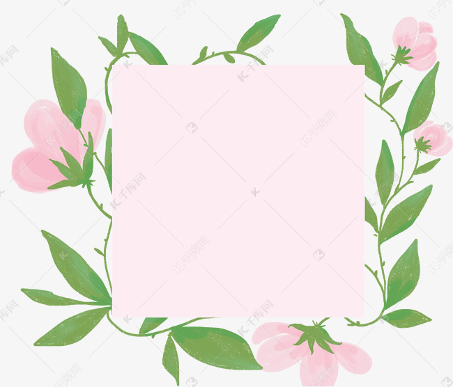 浅粉色花边框插画