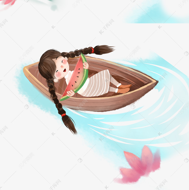 一个小女孩躺在小船上