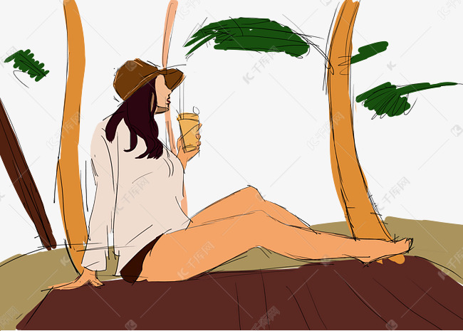 夏天野餐手绘速写度假
