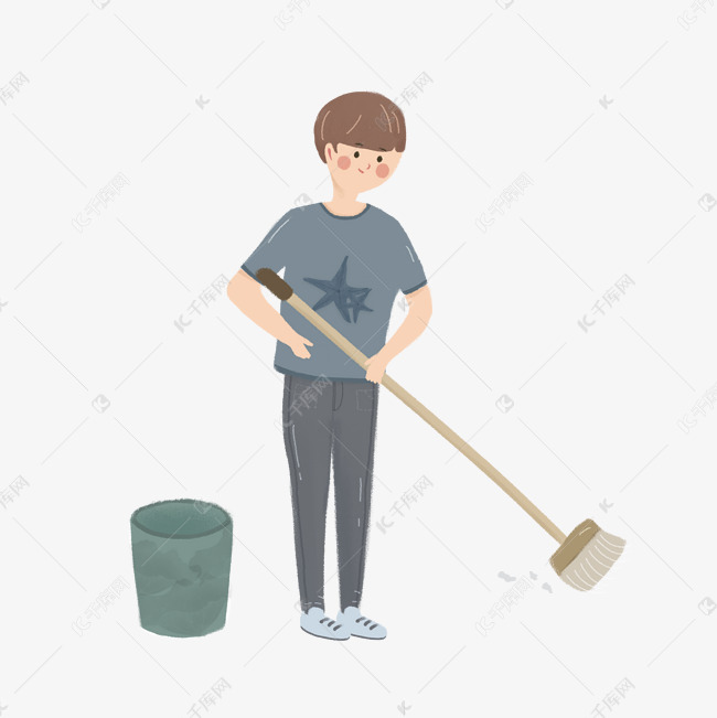 五一劳动节打扫卫生男孩