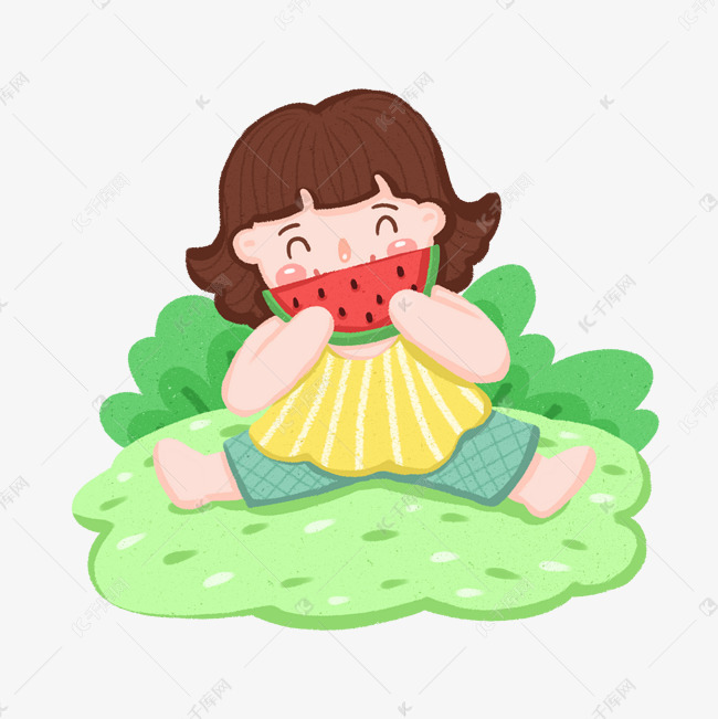 吃西瓜的小女孩png免抠图