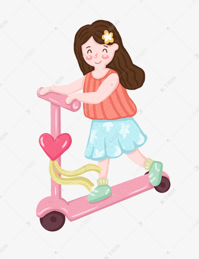 骑着滑板车的小女孩png免抠图