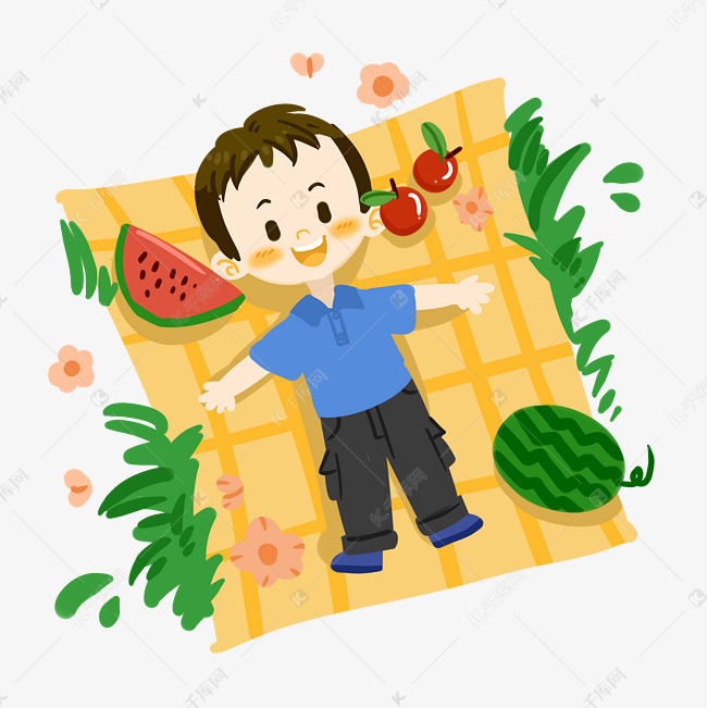 夏日卡通男孩避暑png素材