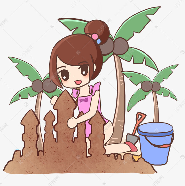 夏日沙滩玩沙滩城堡