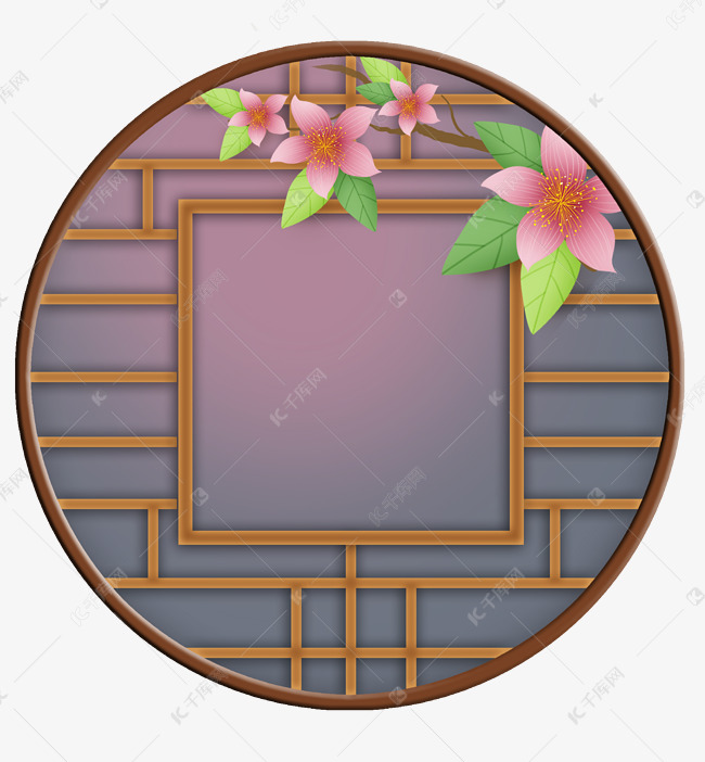 古风江南窗子和桃树