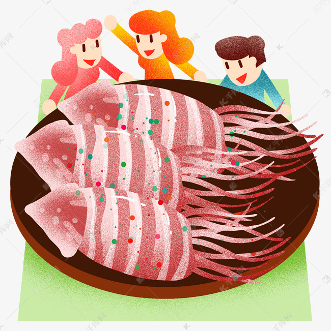 夏季烤鱿鱼插画