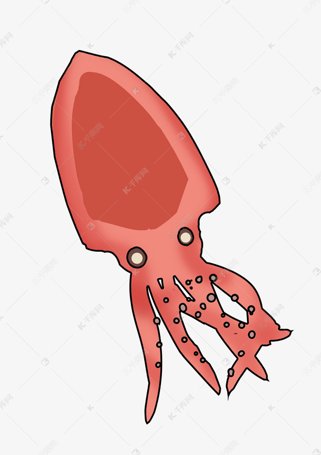 红色卡通鱿鱼生物