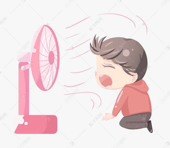吹风扇男孩卡通插画